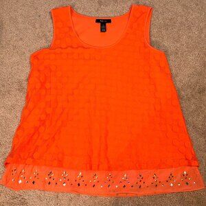 Style & Co. Bright Orange Tonal Dot Sleeveless Top XL